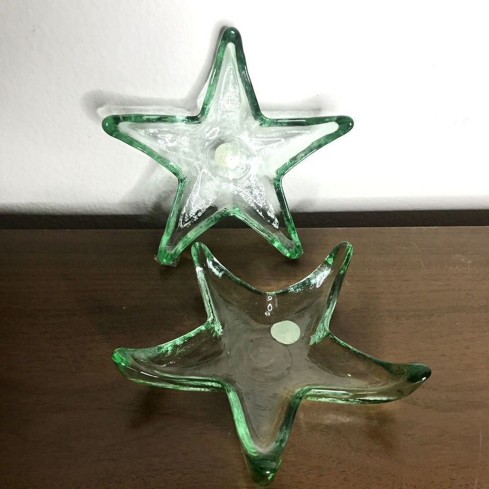 Recycled Green Glass Starfish Trinket Dishes Set of 2 Sea Coastal Nautical Spain